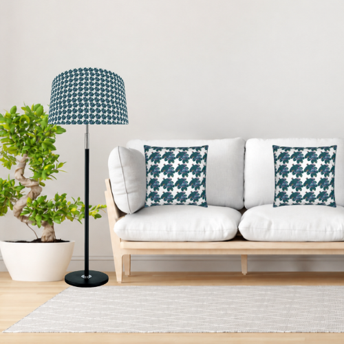 Teal blue patterned Leaf design velvet cushion