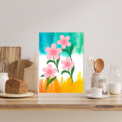 Pink Watercolour Flowers Painting | Living Room Wall Art Printable | Floral Decor