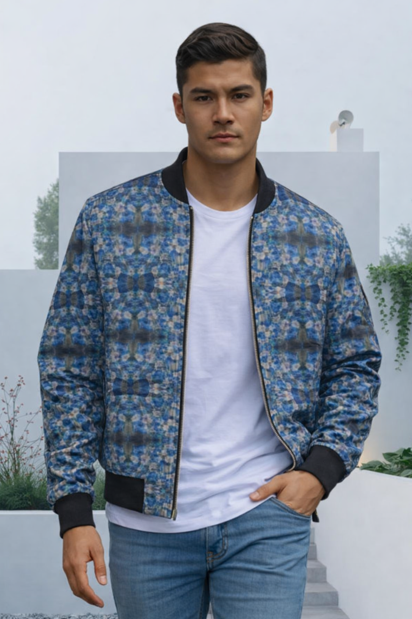 'Whisper of Blues' Abstract Men's Bomber Jacket