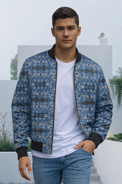 'Whisper of Blues' Abstract Men's Bomber Jacket