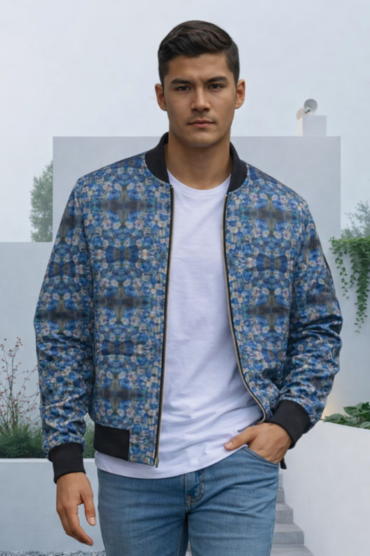'Whisper of Blues' Abstract Men's Bomber Jacket