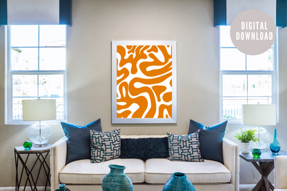 Orange Abstract Swirl Art Print – Modern Wall Art for Living Room or Office Décor