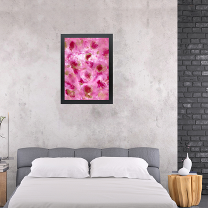 A2 abstract botanical artwork inspired by petunias featuring layered blush and fuchsia flowers.