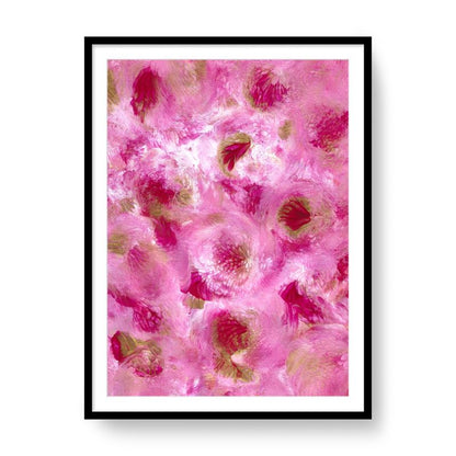 A1 oversized luxury floral abstract artwork with expressive pink flowers and contemporary black gallery frame.