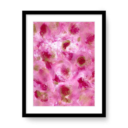 A3 contemporary pink abstract flower print with luxury gallery mount and elegant black frame for modern home décor.