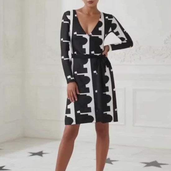 Black abstract Wrap Dress