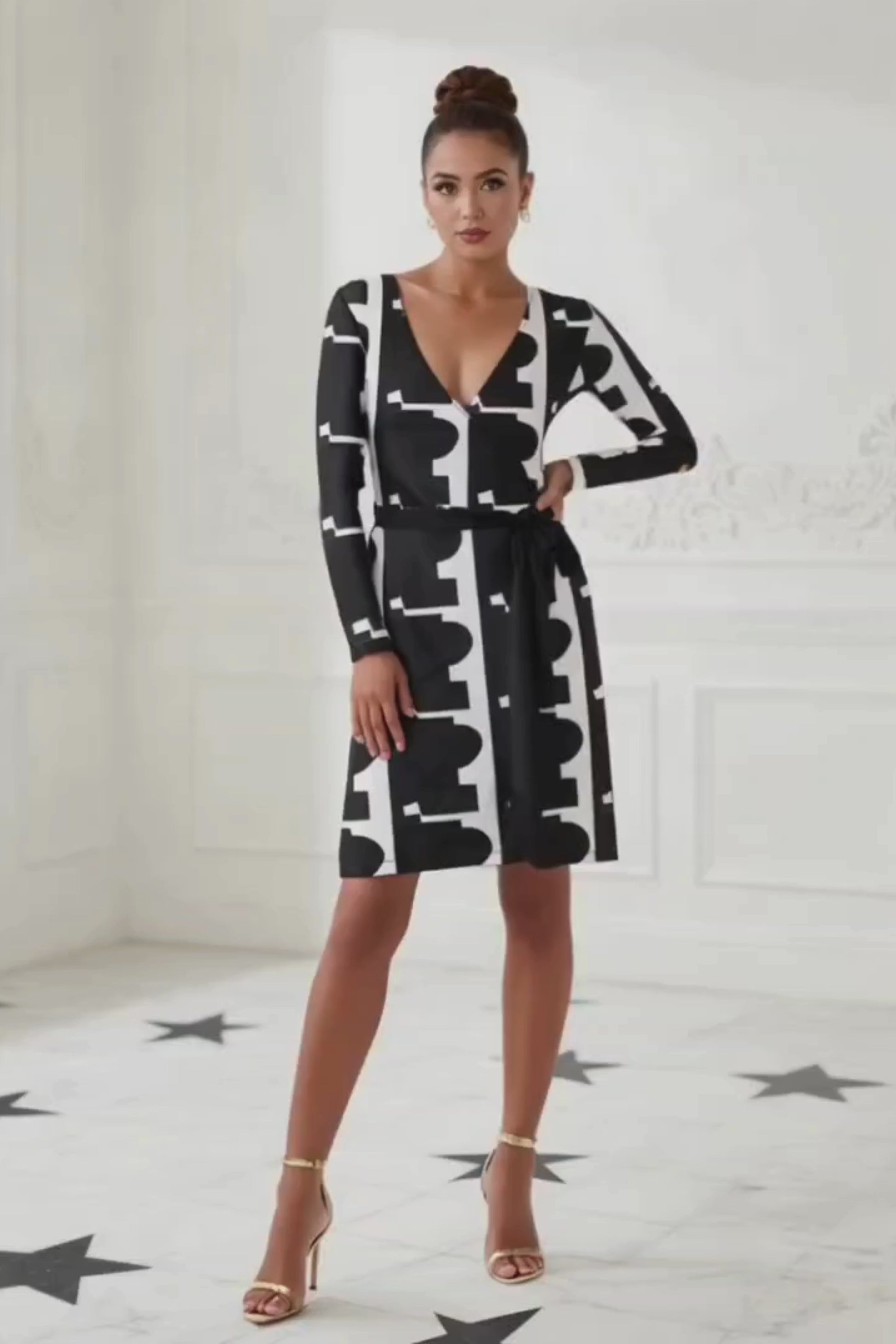 Black abstract Wrap Dress