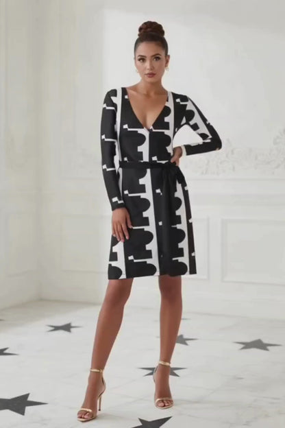 Black abstract Wrap Dress