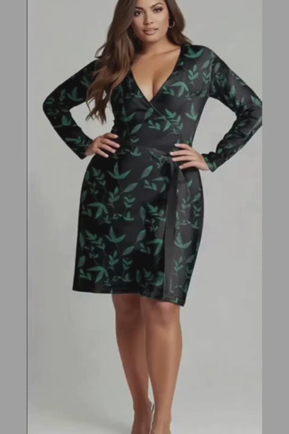 Botanical Design Black Wrap Dress