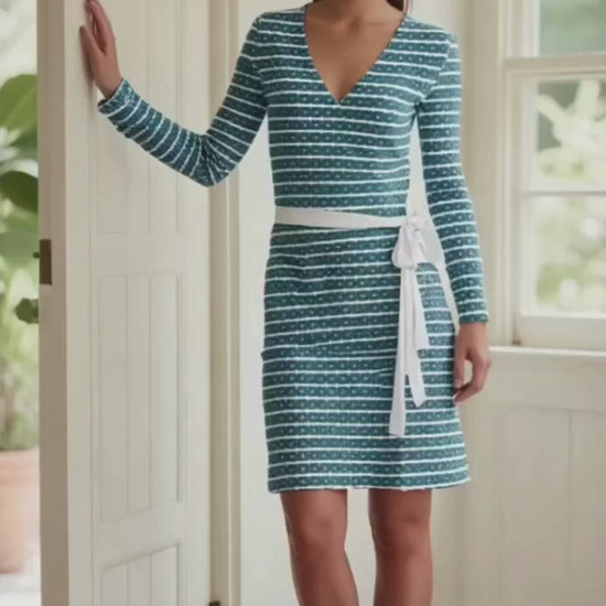 Teal Green and white wrap dress