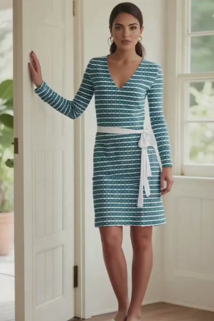 Teal Green and white wrap dress