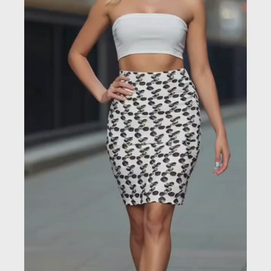 Black and white Pencil Skirt- marbles design