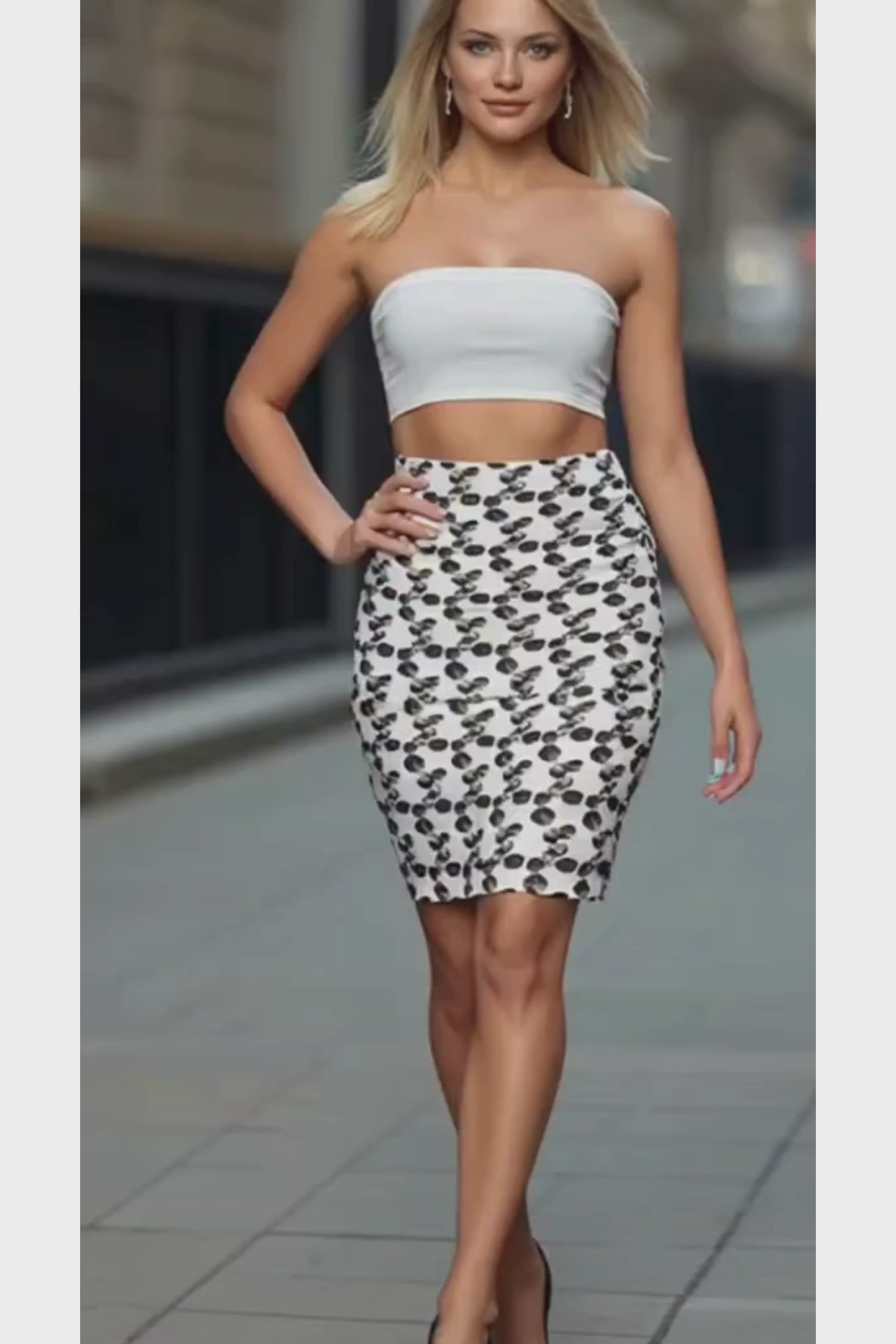 Black and white Pencil Skirt- marbles design