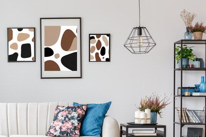 Set of 3 Trendy Wall Art Prints | Brown and Black Geometric Abstract Wall Décor | Modern Living Room Wall Art | Digital Download